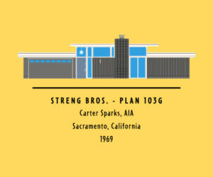 Sample minimalist vector house illustration, called a MOD-icon, of Streng Bros Homes Plan 103G